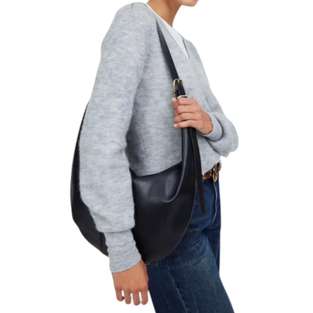 Madewell essential curve black slouch genuine leather sling hobo shoulder bag - Picture 6 of 8